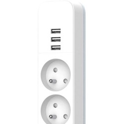 Multiprise - QUARX - 4 prises - Avec 3 ports USB, câble 1,5m