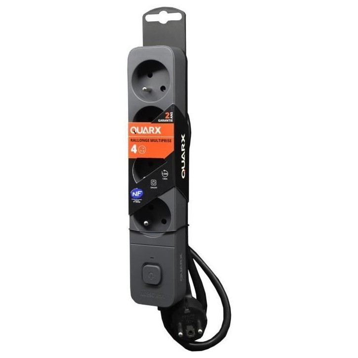 Multiprise - QUARX - 4 prises - Avec 3 ports USB, câble 1,5m Multiprise - QUARX - 4 prises - Avec 3 ports USB, câble 1,5m