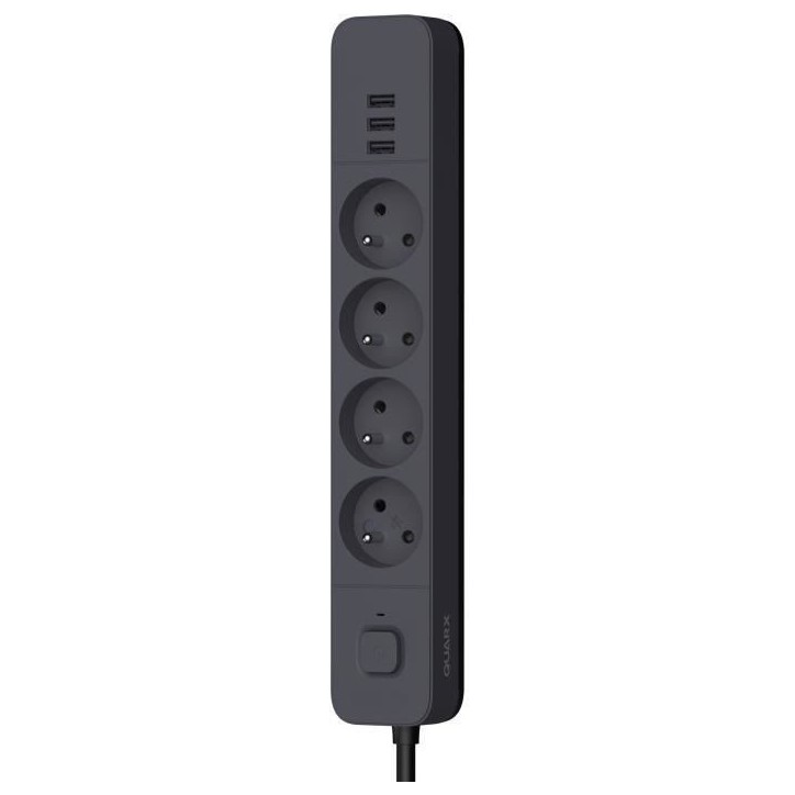 Multiprise - QUARX - 4 prises - Avec 3 ports USB, câble 3m