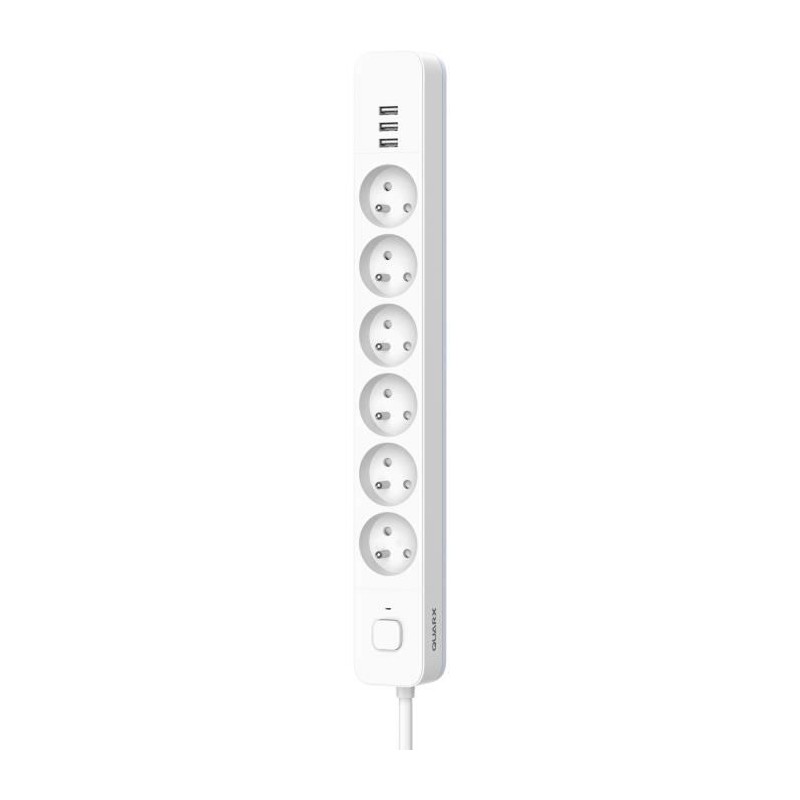 Multiprise - QUARX - 6 prises - Avec 3 ports USB, câble 1,5m Multiprise - QUARX - 6 prises - Avec 3 ports USB, câble 1,5m