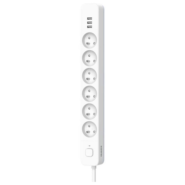 Multiprise - QUARX - 6 prises - Avec 3 ports USB, câble 1,5m Multiprise - QUARX - 6 prises - Avec 3 ports USB, câble 1,5m