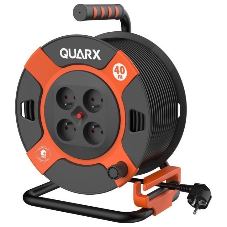 Enrouleur - QUARX - Bricolage - 40m, H07RN-F 3G 1,5mm², tambour métallique Enrouleur - QUARX - Bricolage - 40m, H07RN-F 3G 1,5mm², tambour métallique