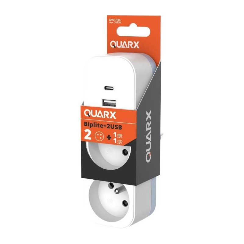 Biplite - QUARX - 2P 16A - Avec USB-A et USB-C, conforme NF Biplite - QUARX - 2P 16A - Avec USB-A et USB-C, conforme NF