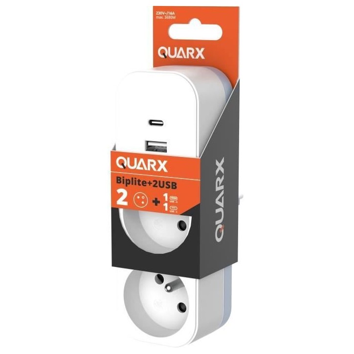 Biplite - QUARX - 2P 16A - Avec USB-A et USB-C, conforme NF Biplite - QUARX - 2P 16A - Avec USB-A et USB-C, conforme NF