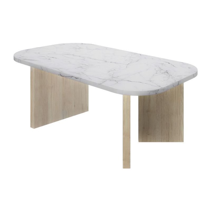 Table basse ovale - QUARTZ - Blanc effet marbre - Pieds épais en chen Table basse ovale - QUARTZ - Blanc effet marbre - Pieds épais en chen