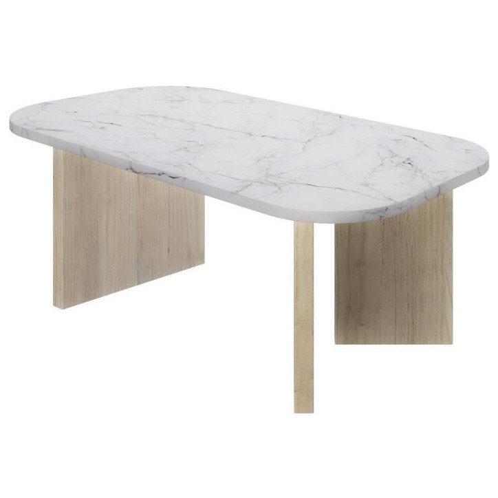 Table basse ovale - QUARTZ - Blanc effet marbre - Pieds épais en chene - 105 x 58 x 39 cm - DIAGONE Table basse ovale - QUARTZ - Blanc effet marbre - Pieds épais en chene - 105 x 58 x 39 cm - DIAGONE