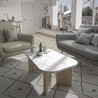 Table basse ovale - QUARTZ - Blanc effet marbre - Pieds épais en chen