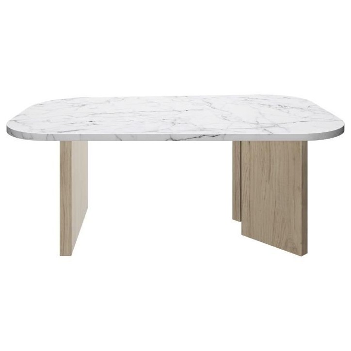 Table basse ovale - QUARTZ - Blanc effet marbre - Pieds épais en chene - 105 x 58 x 39 cm - DIAGONE Table basse ovale - QUARTZ - Blanc effet marbre - Pieds épais en chene - 105 x 58 x 39 cm - DIAGONE