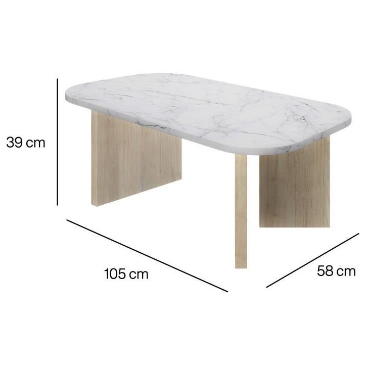 Table basse ovale - QUARTZ - Blanc effet marbre - Pieds épais en chene - 105 x 58 x 39 cm - DIAGONE Table basse ovale - QUARTZ - Blanc effet marbre - Pieds épais en chene - 105 x 58 x 39 cm - DIAGONE