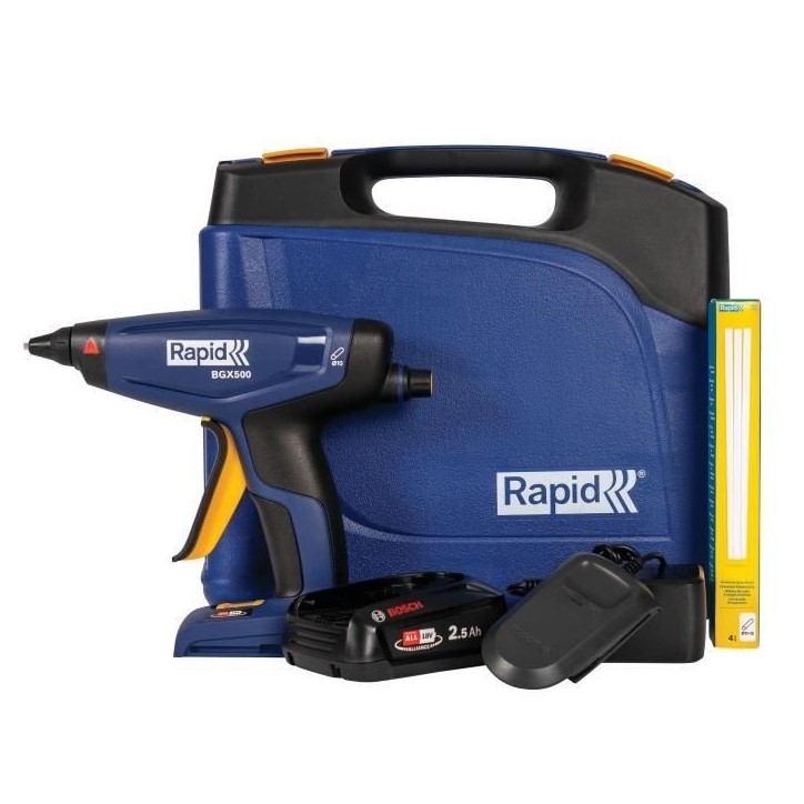 RAPID - BGX500 - Pistolet a colle a batterie 18V 900g/h - Pour colle chaude Ø12mm - Coffret (Boîte + batterie + chargeur) - 50 RAPID - BGX500 - Pistolet a colle a batterie 18V 900g/h - Pour colle chaude Ø12mm - Coffret (Boîte + batterie + chargeur) - 50