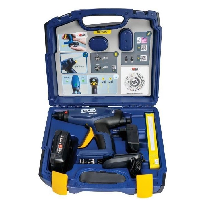 RAPID - BGX500 - Pistolet a colle a batterie 18V 900g/h - Pour colle chaude Ø12mm - Coffret (Boîte + batterie + chargeur) - 50 RAPID - BGX500 - Pistolet a colle a batterie 18V 900g/h - Pour colle chaude Ø12mm - Coffret (Boîte + batterie + chargeur) - 50