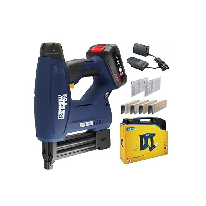 RAPID - BTX606 - Agrafeuse a batterie 18V, pour agrafes n°606/12-25mm et clous n°8/15-25mm - Boîte + batterie + chargeur - 50