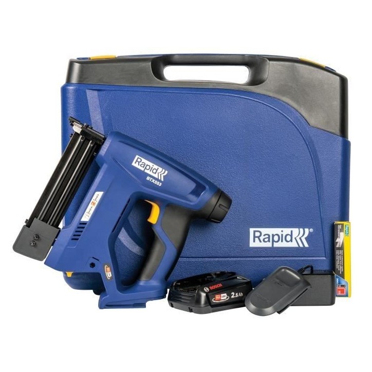 RAPID - BTX553 - Agrafeuse a batterie 18V, pour agrafes n°53/8-20mm et clous n°8/15-20mm - Boîte + batterie + chargeur - (500 RAPID - BTX553 - Agrafeuse a batterie 18V, pour agrafes n°53/8-20mm et clous n°8/15-20mm - Boîte + batterie + chargeur - (500