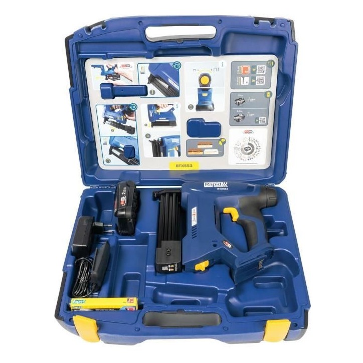 RAPID - BTX553 - Agrafeuse a batterie 18V, pour agrafes n°53/8-20mm et clous n°8/15-20mm - Boîte + batterie + chargeur - (500 RAPID - BTX553 - Agrafeuse a batterie 18V, pour agrafes n°53/8-20mm et clous n°8/15-20mm - Boîte + batterie + chargeur - (500