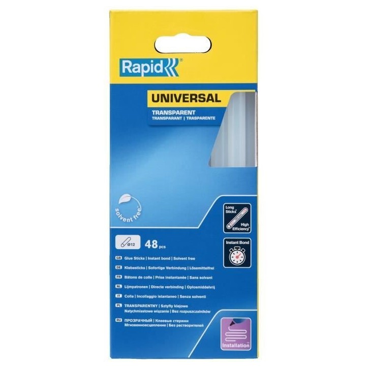 RAPID - Colle Transparente Ø12mm - 190mm x48 sticks (880g), colle chaude - Boîte - (5001411) RAPID - Colle Transparente Ø12mm - 190mm x48 sticks (880g), colle chaude - Boîte - (5001411)