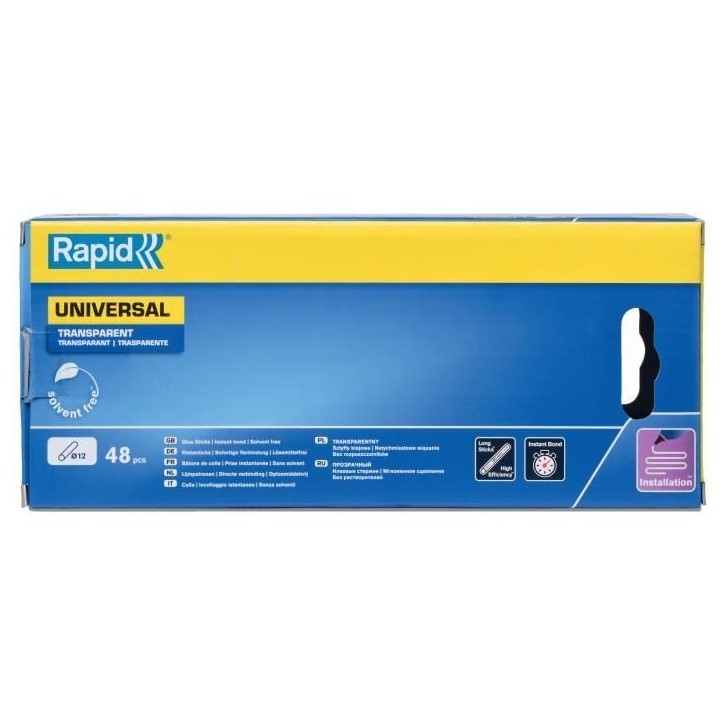 RAPID - Colle Transparente Ø12mm - 190mm x48 sticks (880g), colle chaude - Boîte - (5001411) RAPID - Colle Transparente Ø12mm - 190mm x48 sticks (880g), colle chaude - Boîte - (5001411)