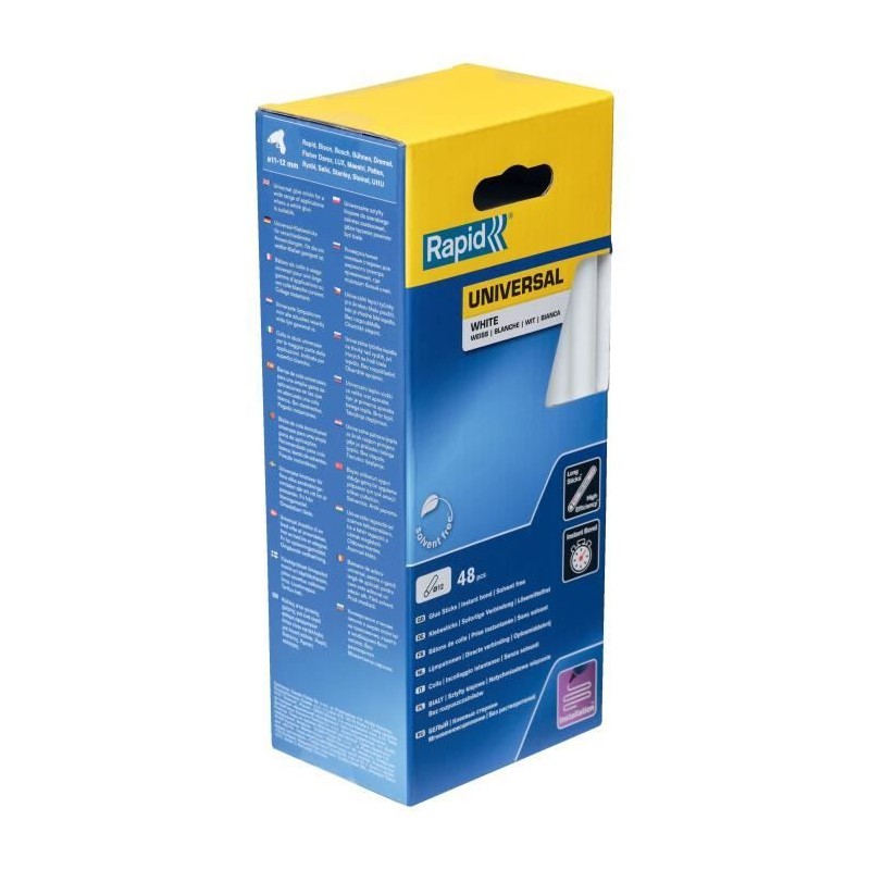 RAPID - Colle Blanche Ø12mm - 190mm x 48 sticks (880g), colle chaude RAPID - Colle Blanche Ø12mm - 190mm x 48 sticks (880g), colle chaude