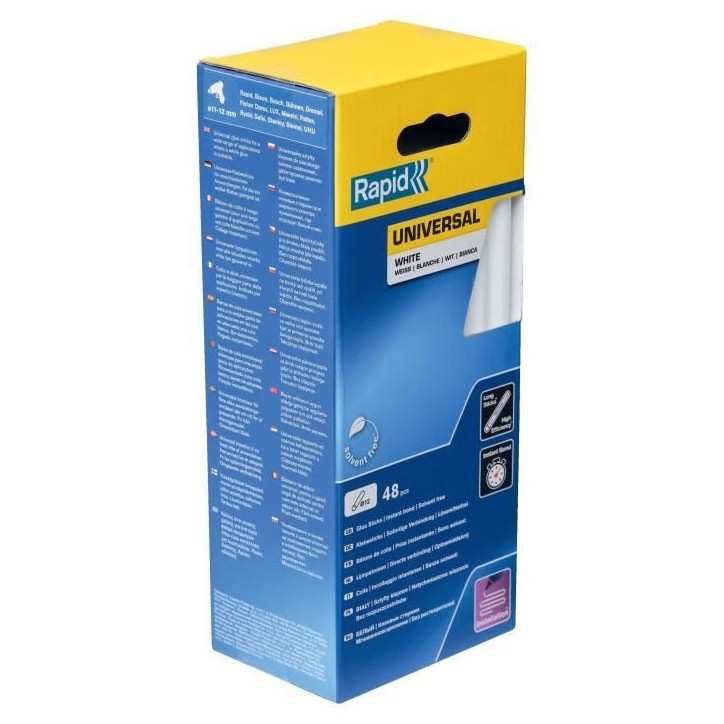 RAPID - Colle Blanche Ø12mm - 190mm x 48 sticks (880g), colle chaude - Boîte - (5001412) RAPID - Colle Blanche Ø12mm - 190mm x 48 sticks (880g), colle chaude - Boîte - (5001412)