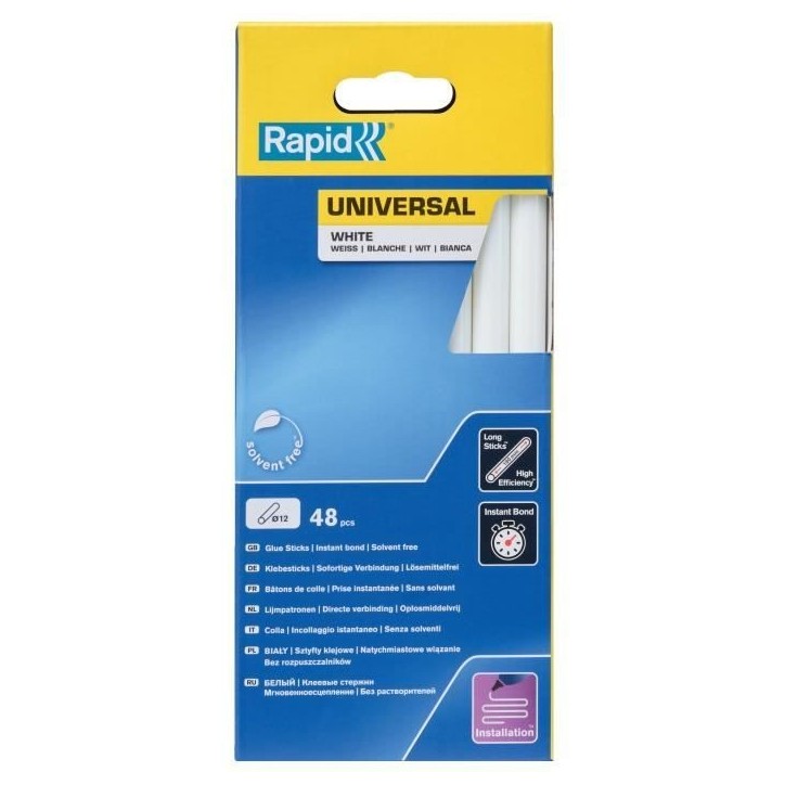 RAPID - Colle Blanche Ø12mm - 190mm x 48 sticks (880g), colle chaude - Boîte - (5001412) RAPID - Colle Blanche Ø12mm - 190mm x 48 sticks (880g), colle chaude - Boîte - (5001412)