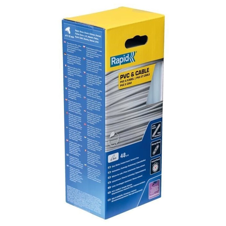 RAPID - Colle PVC & Câbles Ø12mm - 190mm x 48 sticks (880g), colle chaude - Boîte - (5001413) RAPID - Colle PVC & Câbles Ø12mm - 190mm x 48 sticks (880g), colle chaude - Boîte - (5001413)