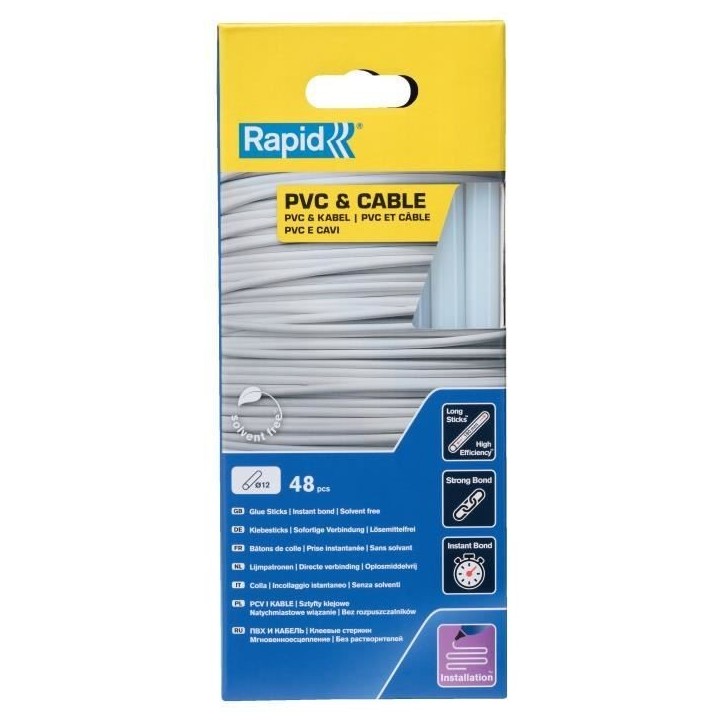RAPID - Colle PVC & Câbles Ø12mm - 190mm x 48 sticks (880g), colle chaude - Boîte - (5001413) RAPID - Colle PVC & Câbles Ø12mm - 190mm x 48 sticks (880g), colle chaude - Boîte - (5001413)