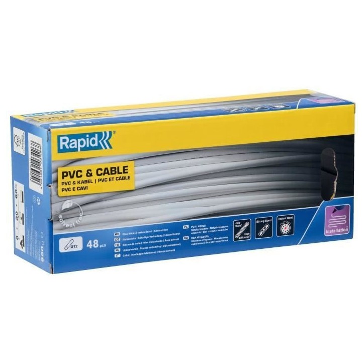 RAPID - Colle PVC & Câbles Ø12mm - 190mm x 48 sticks (880g), colle chaude - Boîte - (5001413) RAPID - Colle PVC & Câbles Ø12mm - 190mm x 48 sticks (880g), colle chaude - Boîte - (5001413)