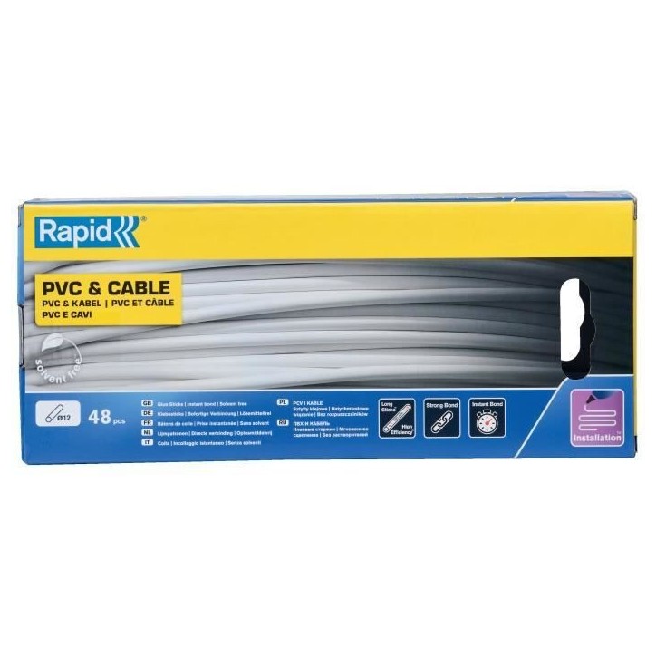 RAPID - Colle PVC & Câbles Ø12mm - 190mm x 48 sticks (880g), colle chaude - Boîte - (5001413) RAPID - Colle PVC & Câbles Ø12mm - 190mm x 48 sticks (880g), colle chaude - Boîte - (5001413)