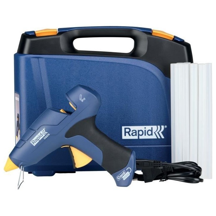 RAPID - CG270 - Pistolet a colle cordon amovible pour colle chaude Ø12mm, sans fil - Coffret (Pistolet + colle 10 sticks - (500 RAPID - CG270 - Pistolet a colle cordon amovible pour colle chaude Ø12mm, sans fil - Coffret (Pistolet + colle 10 sticks - (500