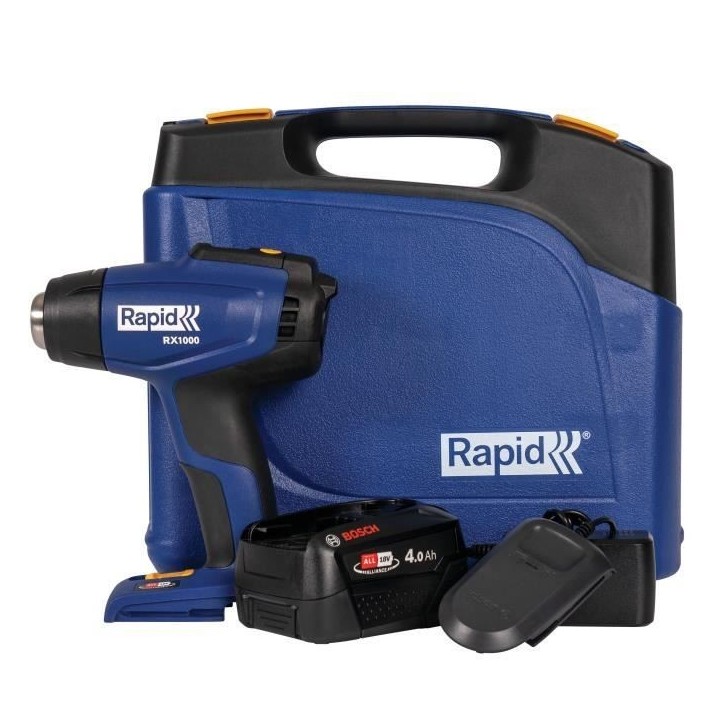 RAPID - RX1000 - Pistolet air chaud a batterie 18V, Décapeur thermique jusqu'a 550°C - Coffret (Boîte, batterie, chargeur) -