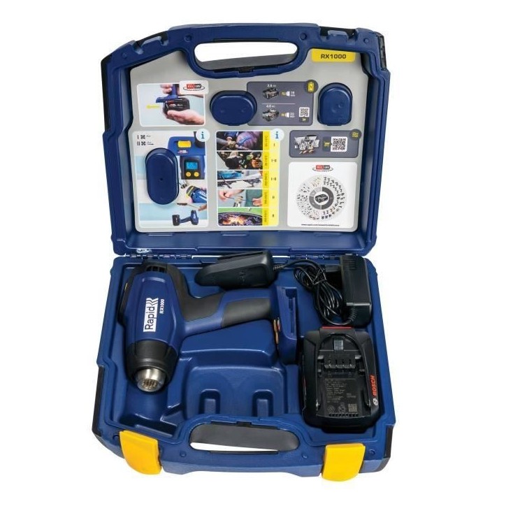 RAPID - RX1000 - Pistolet air chaud a batterie 18V, Décapeur thermique jusqu'a 550°C - Coffret (Boîte, batterie, chargeur) -