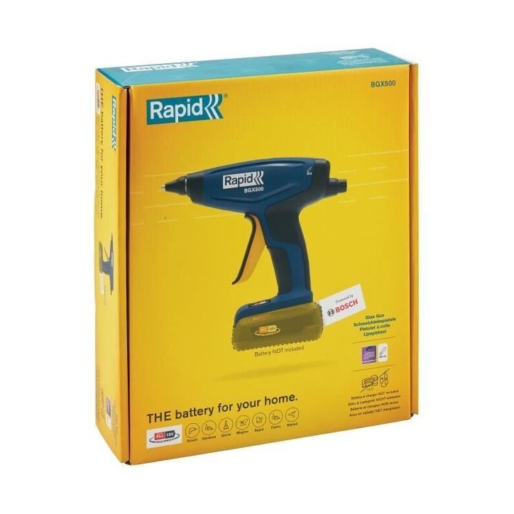 RAPID - BGX500 - Pistolet a colle a batterie 18V 900g/h - Pour colle chaude Ø12mm - Boîte sans batterie - (5001517) RAPID - BGX500 - Pistolet a colle a batterie 18V 900g/h - Pour colle chaude Ø12mm - Boîte sans batterie - (5001517)