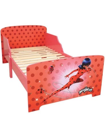 Lit Miraculous Ladybug avec Sommier a Lattes 140x70 cm - Fun House - Enfant - Bois - Rouge