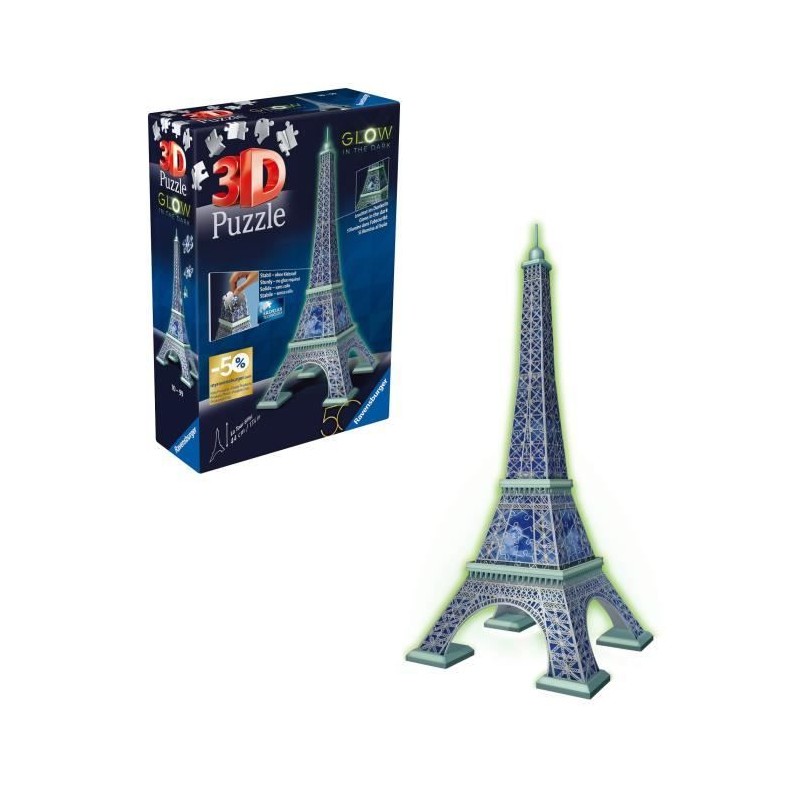 Ravensburger-Puzzle 3D Tour Eiffel phosphorescente 50 ans-Des 10 ans-2 Ravensburger-Puzzle 3D Tour Eiffel phosphorescente 50 ans-Des 10 ans-2