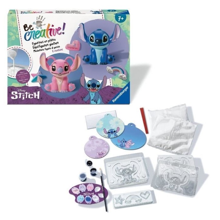 Be Creative Figurines Stitch, 5 objets a réaliser en plâtre, Activité détente et créative, Des 7 ans, 23877, Ravensburger