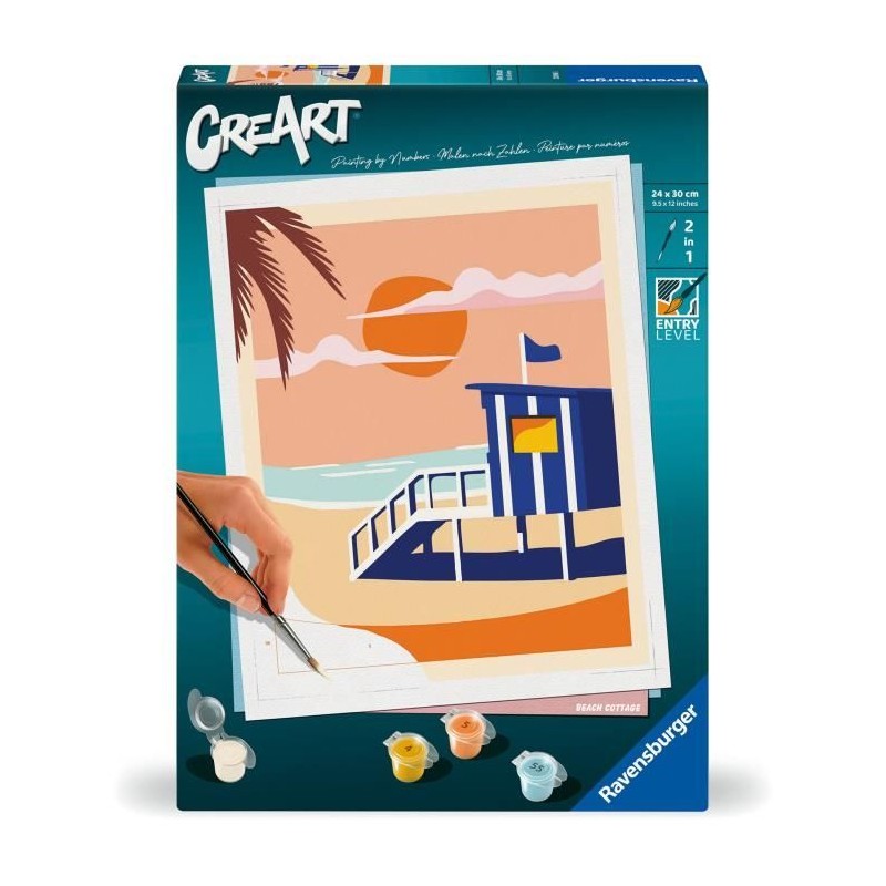CreArt 24x30 cm Beach Cottage, Adulte, Peinture par numéros, 23896, R