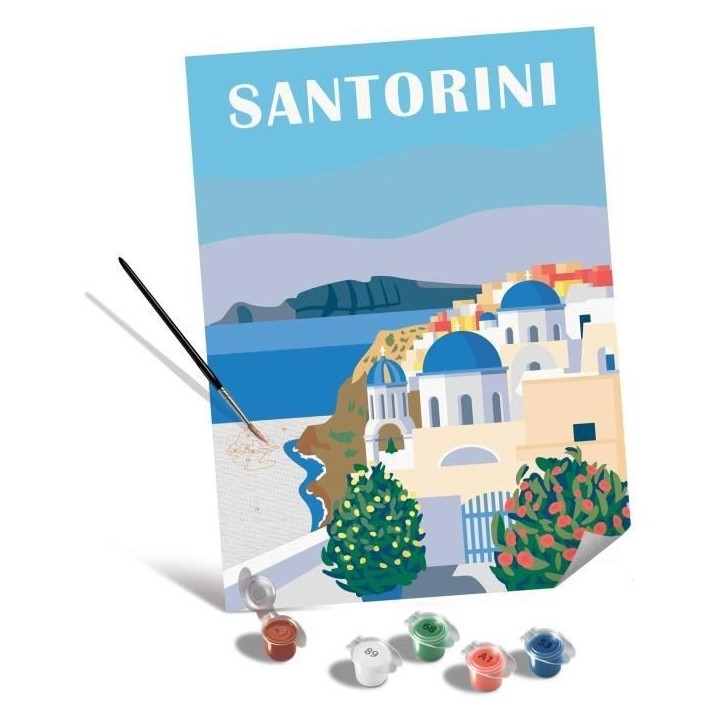 Ravensburger–CreArt Toiles 30x40 cm–Santorin–Peinture par numéros–Adulte-Activité détente et créative–Des 12 ans Ravensburger–CreArt Toiles 30x40 cm–Santorin–Peinture par numéros–Adulte-Activité détente et créative–Des 12 ans