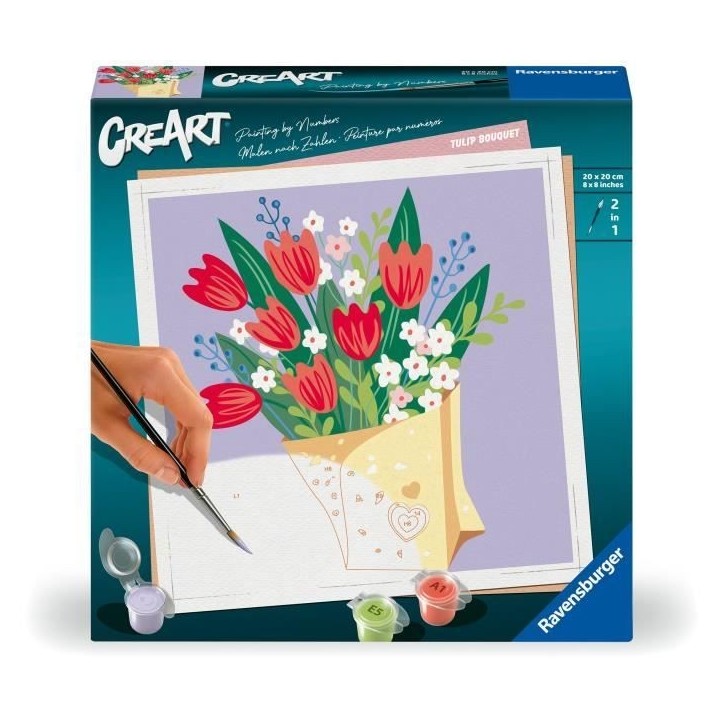 CreArt 20x20 cm Bouquet de tulipes, Loisir créatif, Adulte, Peinture par numéros, 25518, Ravensburger CreArt 20x20 cm Bouquet de tulipes, Loisir créatif, Adulte, Peinture par numéros, 25518, Ravensburger