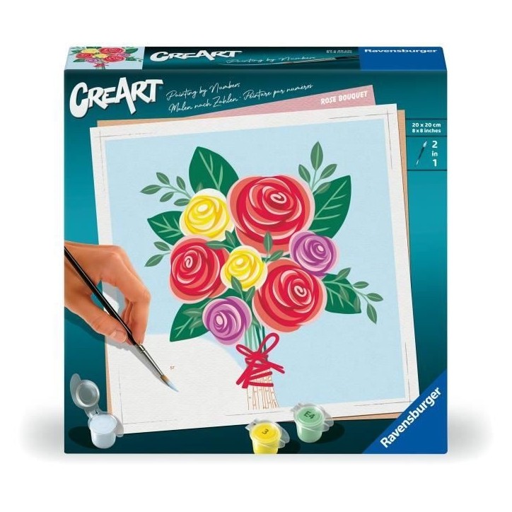 CreArt 20x20 cm Bouquet de roses, Loisir créatif, Adulte, Peinture par numéros, 25520, Ravensburger CreArt 20x20 cm Bouquet de roses, Loisir créatif, Adulte, Peinture par numéros, 25520, Ravensburger