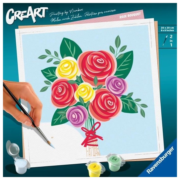 CreArt 20x20 cm Bouquet de roses, Loisir créatif, Adulte, Peinture par numéros, 25520, Ravensburger CreArt 20x20 cm Bouquet de roses, Loisir créatif, Adulte, Peinture par numéros, 25520, Ravensburger