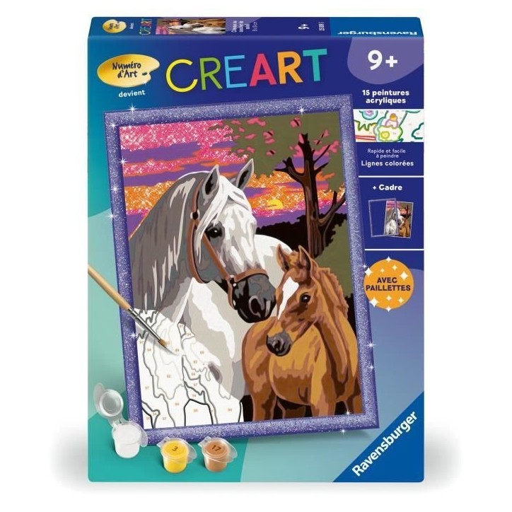 CreArt Kids 18x24cm Chevaux au coucher du soleil, Kit de peinture par numéros Numéro d'Art, Des 9 ans, 25809, Ravensburger CreArt Kids 18x24cm Chevaux au coucher du soleil, Kit de peinture par numéros Numéro d'Art, Des 9 ans, 25809, Ravensburger