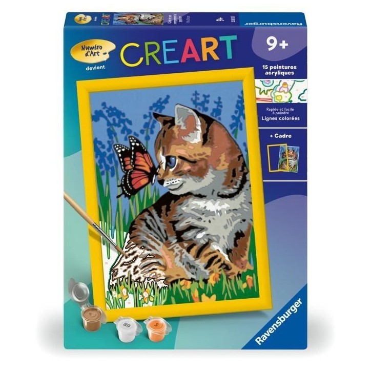 CreArt Kids 18x24cmChat et son compagnon le papillon, Kit de peinture par numéros Numéro d'Art,, Des 9 ans, 25813, Ravensburge