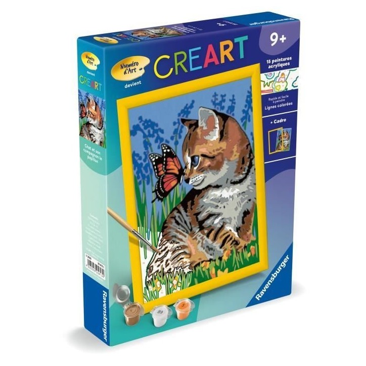 CreArt Kids 18x24cmChat et son compagnon le papillon, Kit de peinture par numéros Numéro d'Art,, Des 9 ans, 25813, Ravensburge