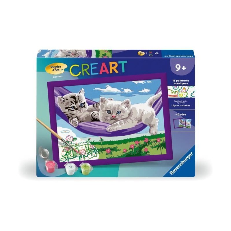 CreArt Kids 18x24cm Chatons dans le hamac, Kit de peinture par numéro CreArt Kids 18x24cm Chatons dans le hamac, Kit de peinture par numéro
