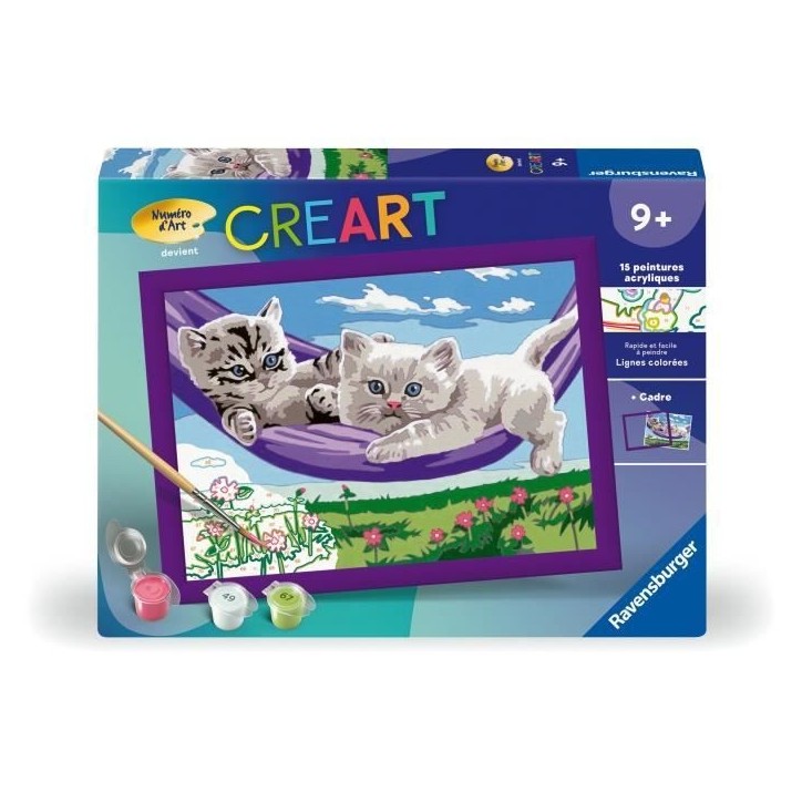 CreArt Kids 18x24cm Chatons dans le hamac, Kit de peinture par numéros Numéro d'Art, Des 9 ans, 25828, Ravensburger CreArt Kids 18x24cm Chatons dans le hamac, Kit de peinture par numéros Numéro d'Art, Des 9 ans, 25828, Ravensburger