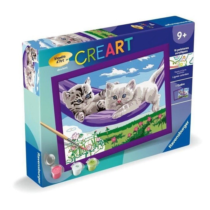 CreArt Kids 18x24cm Chatons dans le hamac, Kit de peinture par numéros Numéro d'Art, Des 9 ans, 25828, Ravensburger CreArt Kids 18x24cm Chatons dans le hamac, Kit de peinture par numéros Numéro d'Art, Des 9 ans, 25828, Ravensburger