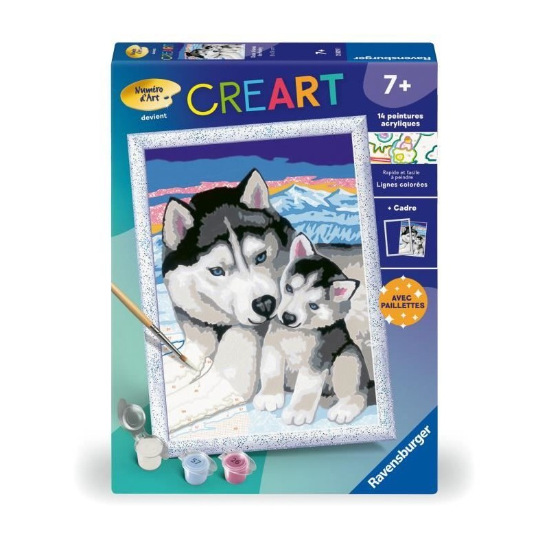 CreArt Kids 18x24cm Doux bisous de Husky, Kit de peinture par numéros CreArt Kids 18x24cm Doux bisous de Husky, Kit de peinture par numéros