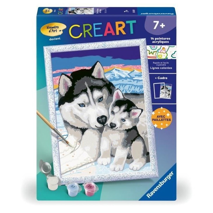 CreArt Kids 18x24cm Doux bisous de Husky, Kit de peinture par numéros Numéro d'Art, Des 7 ans, 25829, Ravensburger CreArt Kids 18x24cm Doux bisous de Husky, Kit de peinture par numéros Numéro d'Art, Des 7 ans, 25829, Ravensburger