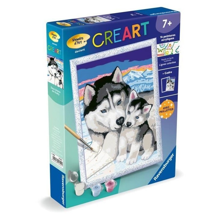 CreArt Kids 18x24cm Doux bisous de Husky, Kit de peinture par numéros Numéro d'Art, Des 7 ans, 25829, Ravensburger CreArt Kids 18x24cm Doux bisous de Husky, Kit de peinture par numéros Numéro d'Art, Des 7 ans, 25829, Ravensburger