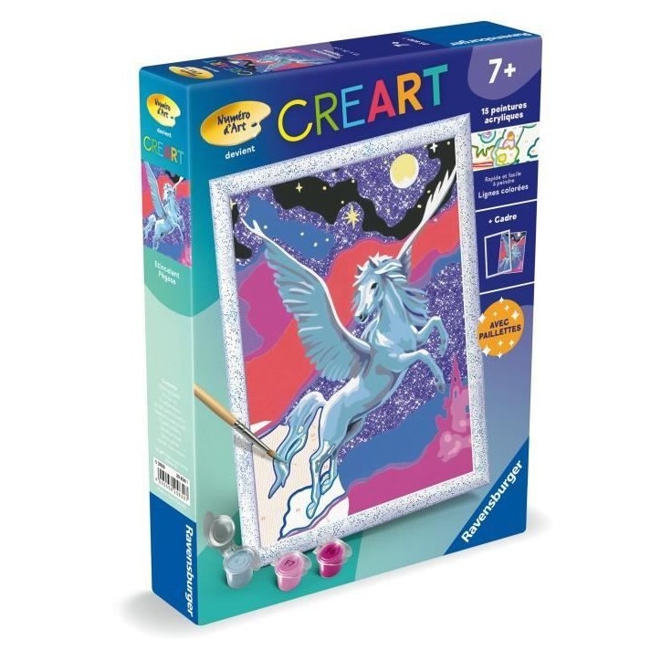 CreArt Kids 18x24cm Etincelant Pégase, Kit de peinture par numéros Numéro d'Art, Des 7 ans, 25830, Ravensburger CreArt Kids 18x24cm Etincelant Pégase, Kit de peinture par numéros Numéro d'Art, Des 7 ans, 25830, Ravensburger