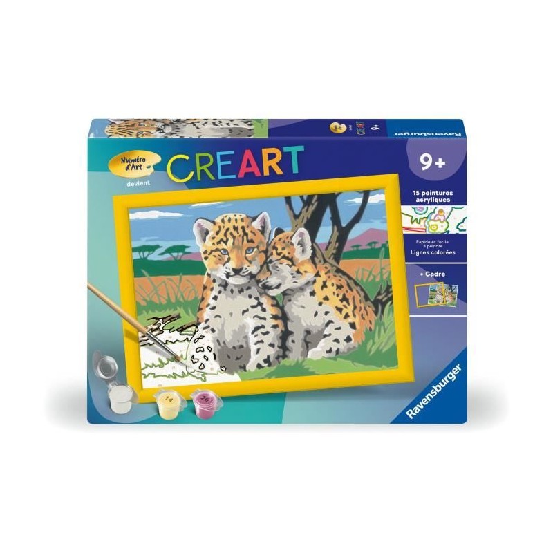 CreArt Kids 18x24cm Petits léopards, Kit de peinture par numéros Num CreArt Kids 18x24cm Petits léopards, Kit de peinture par numéros Num